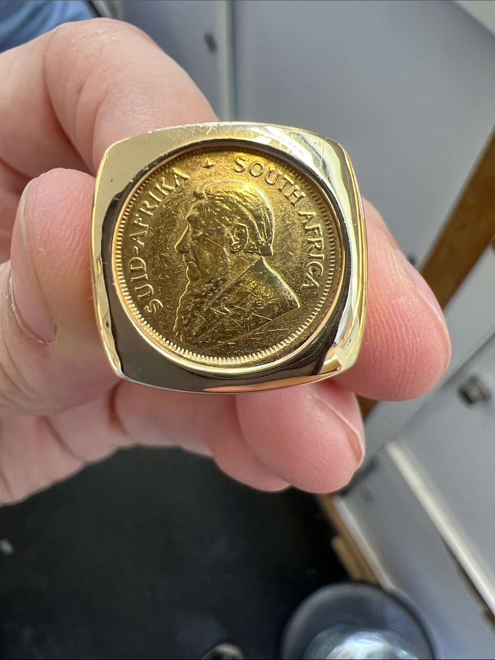 14 K Yellow Gold-Tone Coin Cufflinks with South Africa Coin